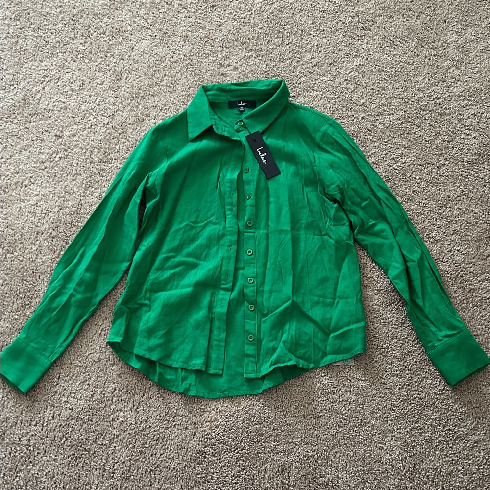 Lulu's Green Button Down Shirt
